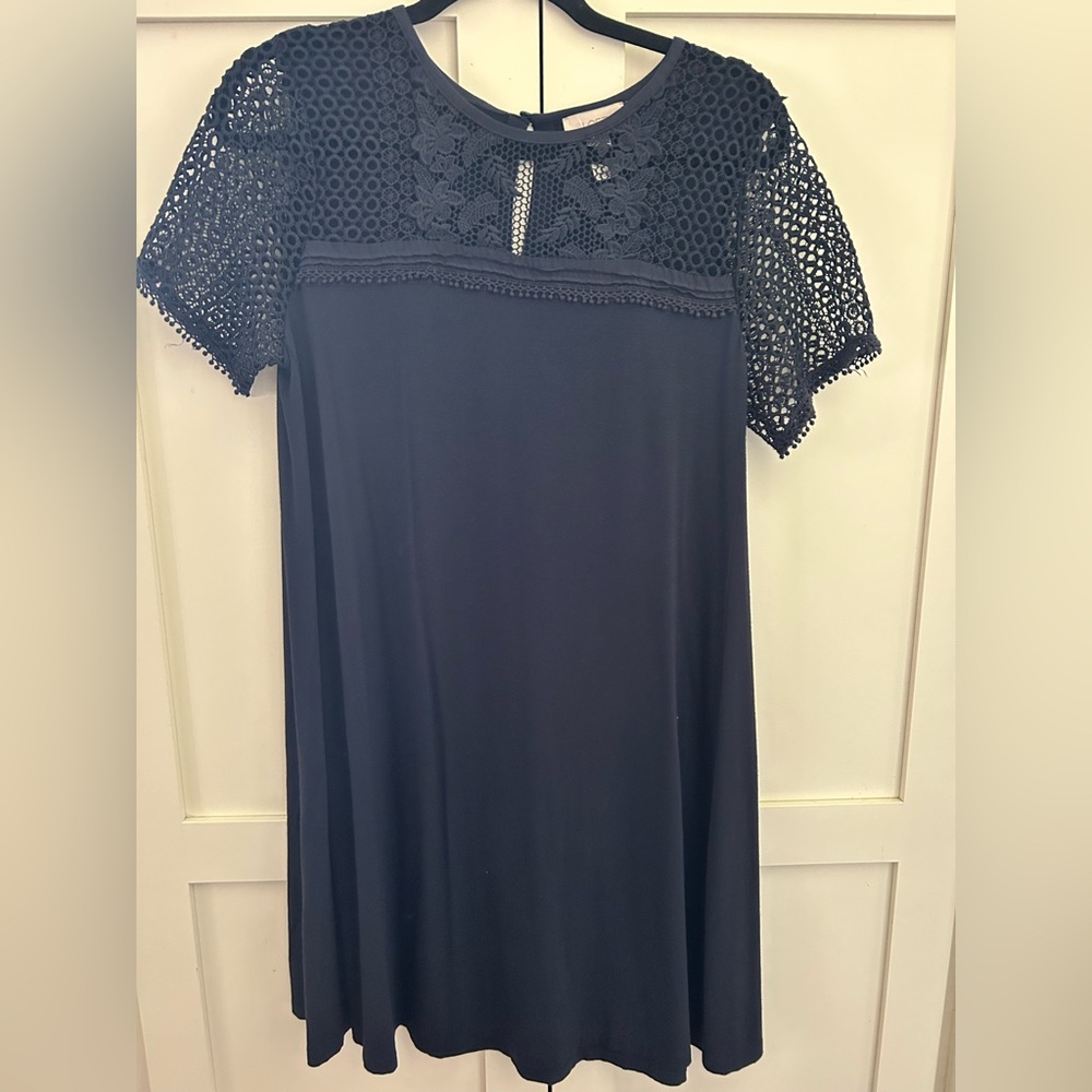 LOFT Blue Sheath Midi Dress with Crew Neck